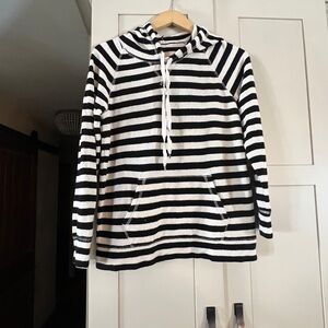 J Crew French Terry black and white striped hooded top, size M